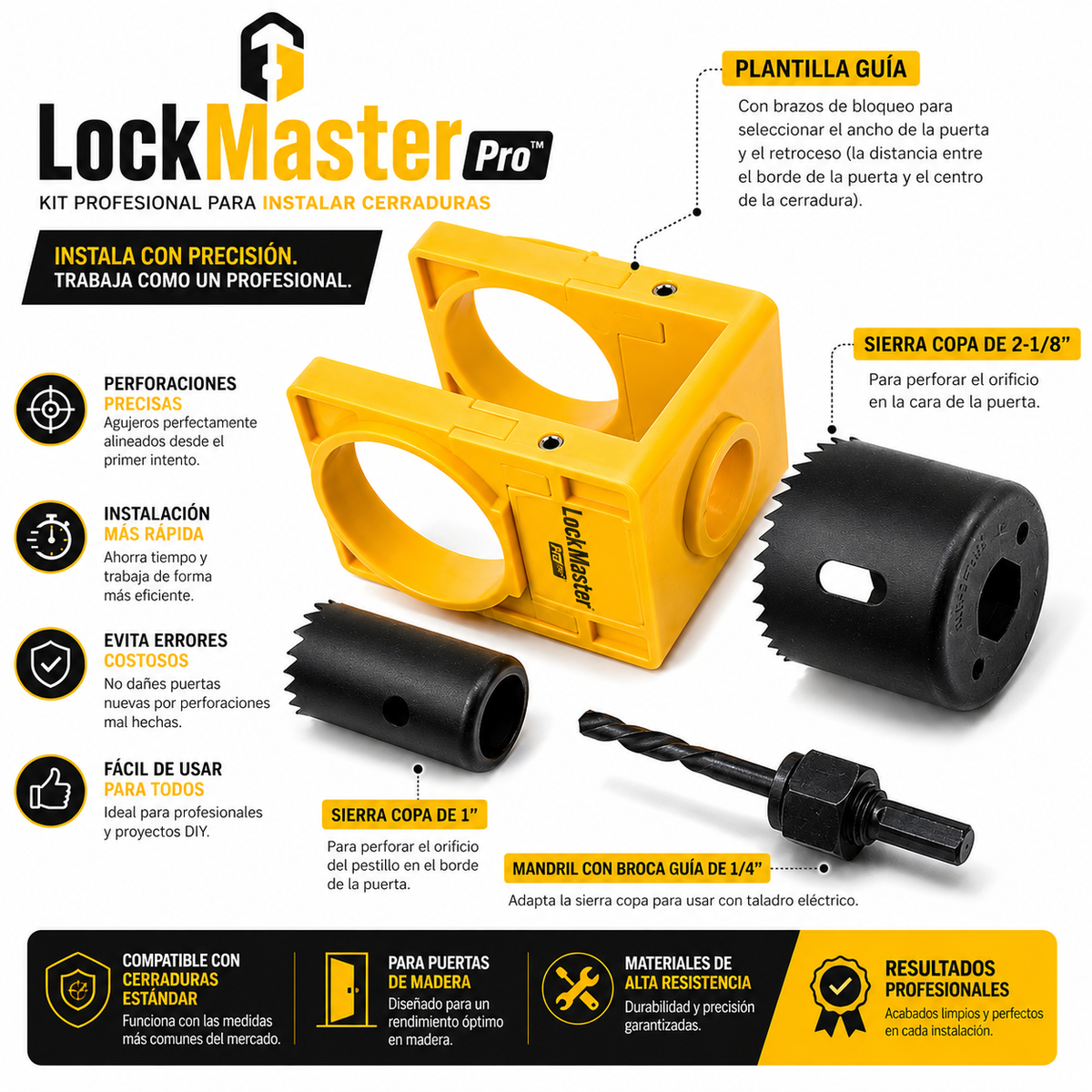 LockMaster Pro™ | Kit Profesional Para Instalar Cerraduras
