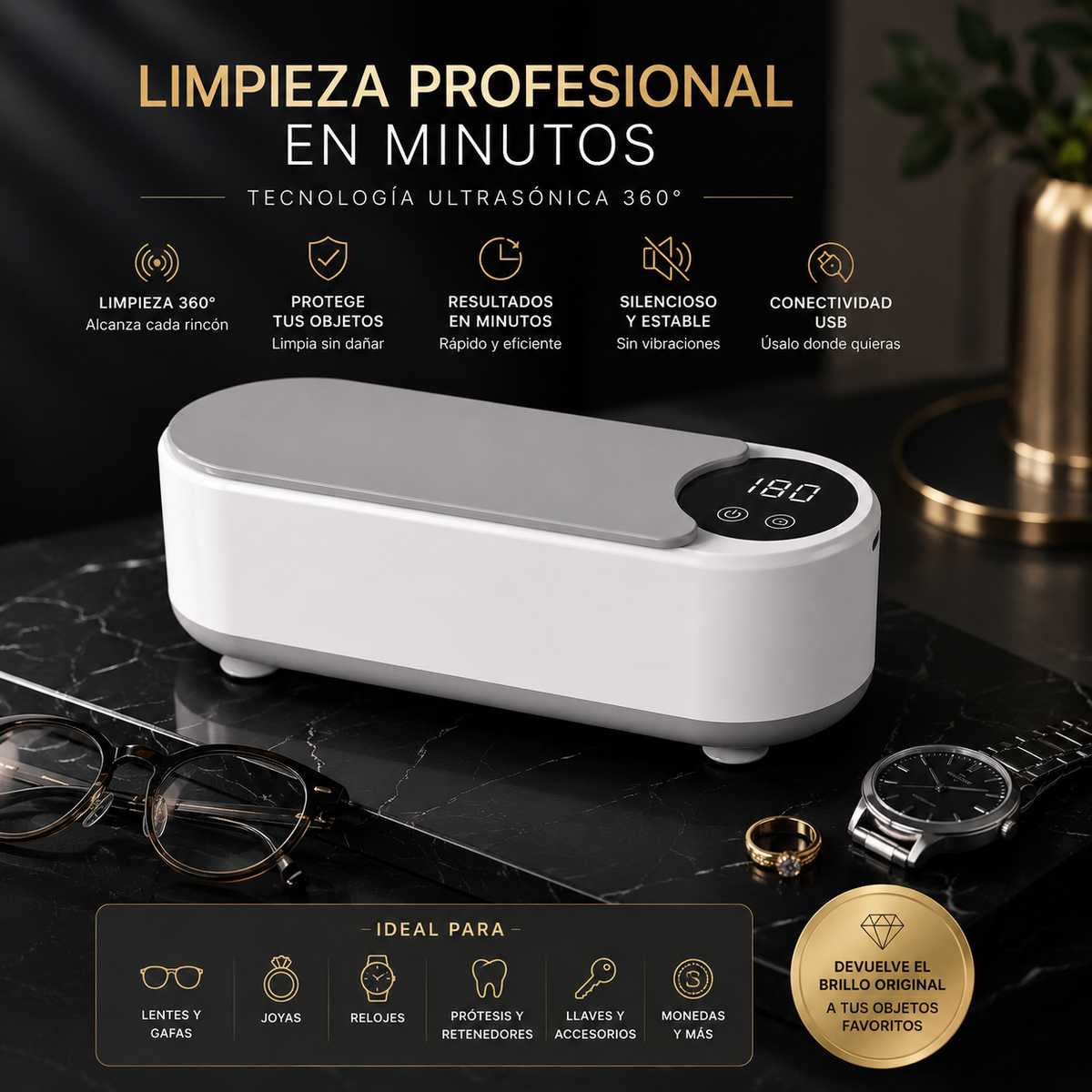 💎 SonicShine™ – Limpiador Ultrasónico Digital Premium 360° ✨